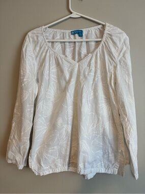 Fresh Produce White Seashell Tunic Top M/L Cotton Coastal Beach Boho USA